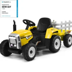 12V 3-Gang Traktor mit Abnehmbarem Anhänger & 2,4G Fernbedienung Kinder Aufsitztraktor