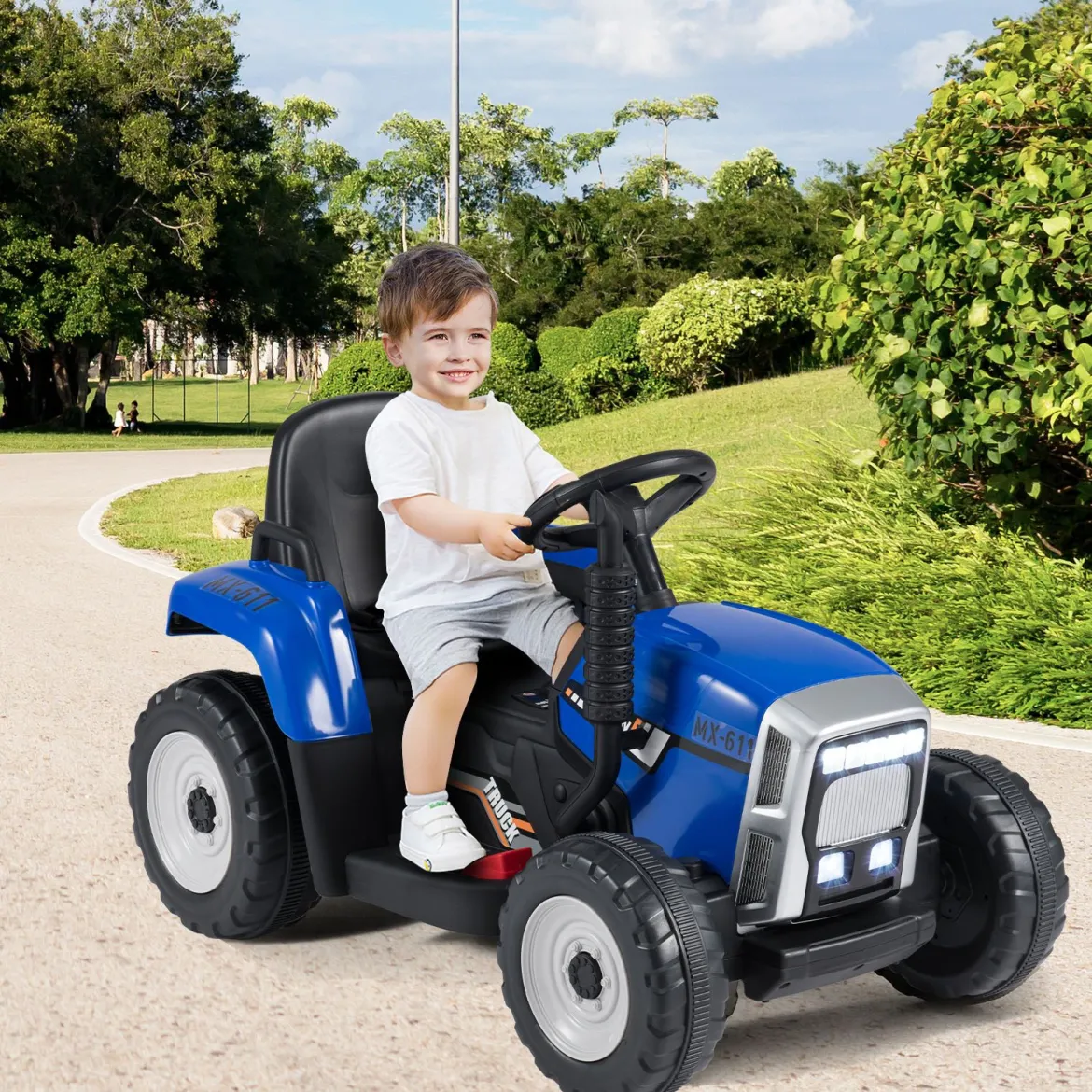 12V 3-Gang Traktor mit Abnehmbarem Anhänger & 2,4G Fernbedienung Kinder Aufsitztraktor