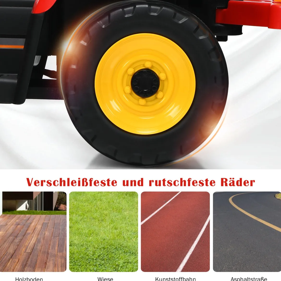 12V 3-Gang Traktor mit Abnehmbarem Anhänger & 2,4G Fernbedienung Kinder Aufsitztraktor
