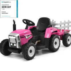 12V 3-Gang Traktor mit Abnehmbarem Anhänger & 2,4G Fernbedienung Kinder Aufsitztraktor