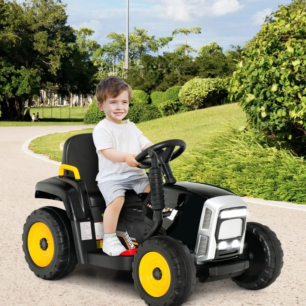 12V 3-Gang Traktor mit Abnehmbarem Anhänger & 2,4G Fernbedienung Kinder Aufsitztraktor