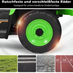 12V 3-Gang Traktor mit Abnehmbarem Anhänger & 2,4G Fernbedienung Kinder Aufsitztraktor