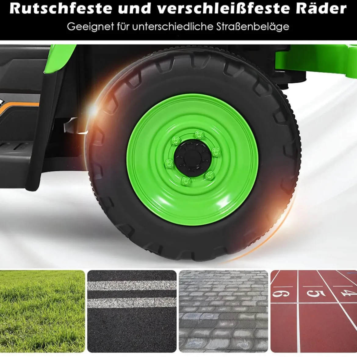 12V 3-Gang Traktor mit Abnehmbarem Anhänger & 2,4G Fernbedienung Kinder Aufsitztraktor