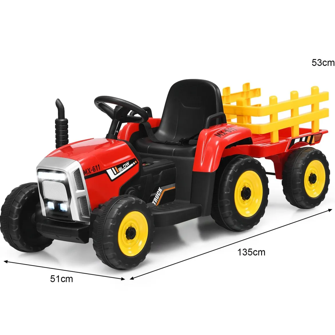 12V 3-Gang Traktor mit Abnehmbarem Anhänger & 2,4G Fernbedienung Kinder Aufsitztraktor