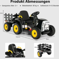 12V 3-Gang Traktor mit Abnehmbarem Anhänger & 2,4G Fernbedienung Kinder Aufsitztraktor