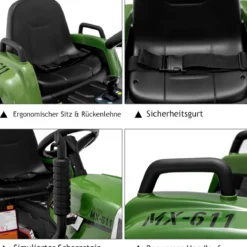 12V 3-Gang Traktor mit Abnehmbarem Anhänger & 2,4G Fernbedienung Kinder Aufsitztraktor