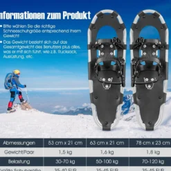 Vielseitiges Schneeschuhe-Set 53 cm ergonomische Schneeschuhe mit Doppel-Ratschenbindungssystem Silber