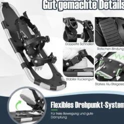 Vielseitiges Schneeschuhe-Set 63 cm ergonomische Schneeschuhe mit Doppel-Ratschenbindungssystem Silber