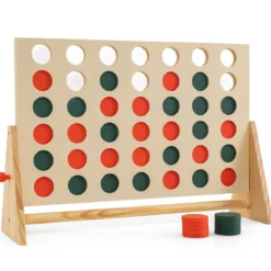 Vier Gewinnt aus Kiefernholz mit 42 Spielsteine Jumbo 4 Gewinnt Montessori Vier in Einer Reihe Spiel