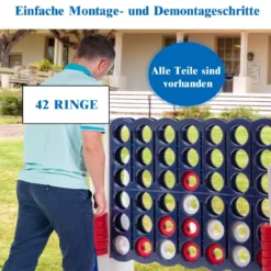 Vier-Gewinnt Spiel 4 Gewinnt Spielbrettsätze mit 42 Jumbo Ringen 120 x 42 x 104 cm Weiß + Dunkelblau