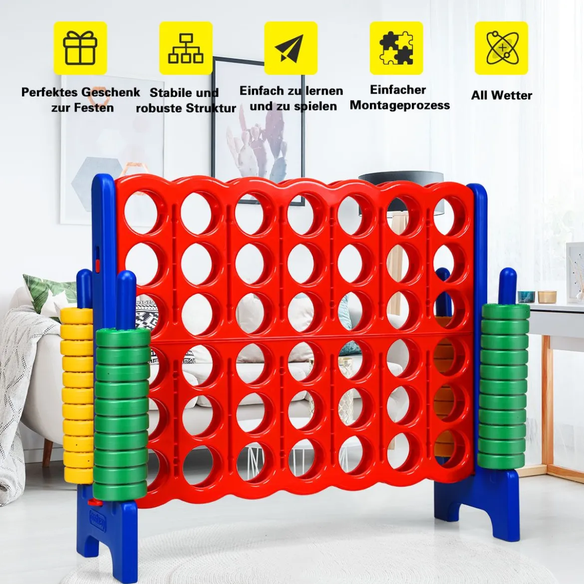 Vier-Gewinnt Spiel 4 Gewinnt Spielbrettsätze Vier in Einer Reihe Spiel mit 42 Jumbo-Ringen Bunt
