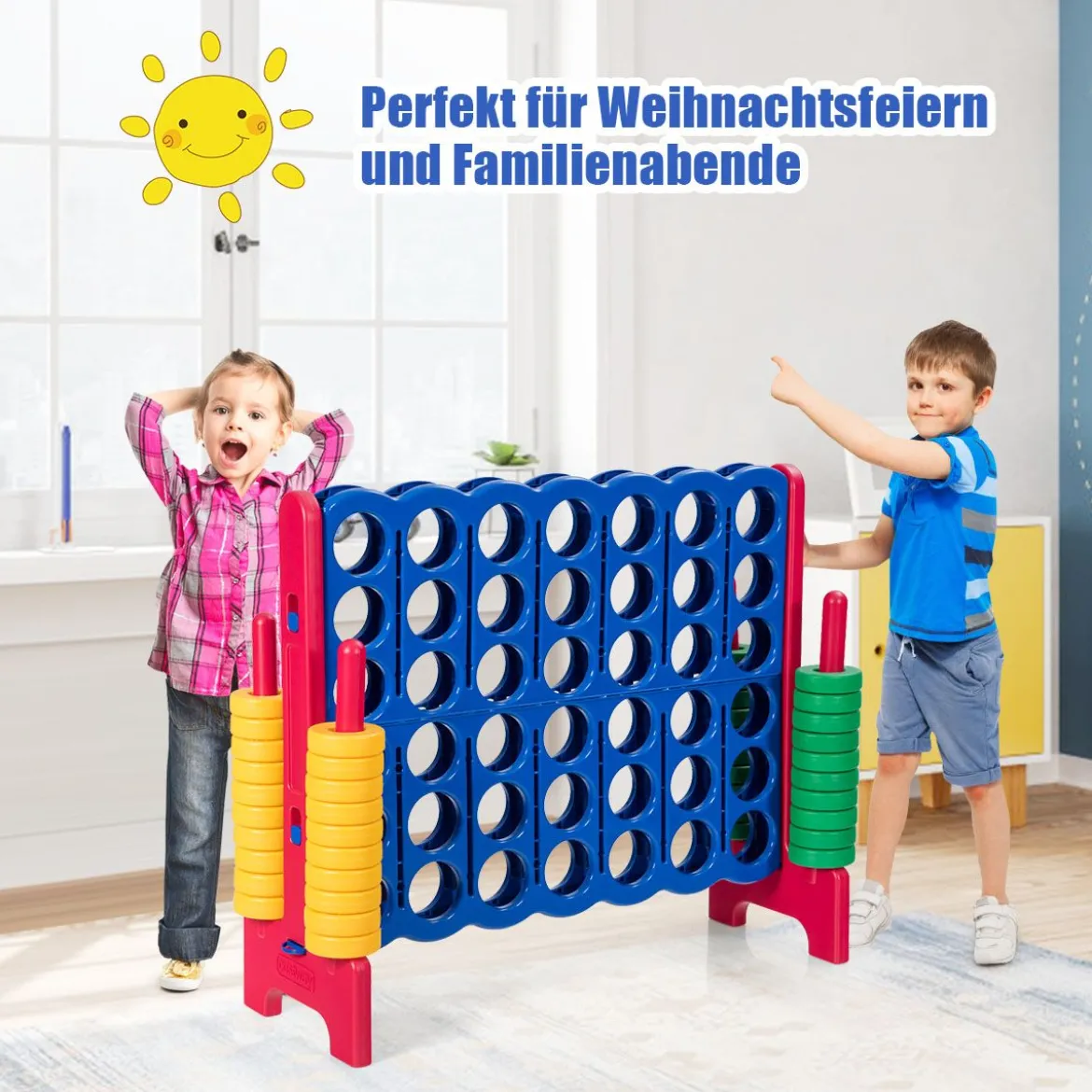 Vier-Gewinnt Spiel 4 Gewinnt Spielbrettsätze Vier in Einer Reihe Spiel mit 42 Jumbo-Ringen Bunt