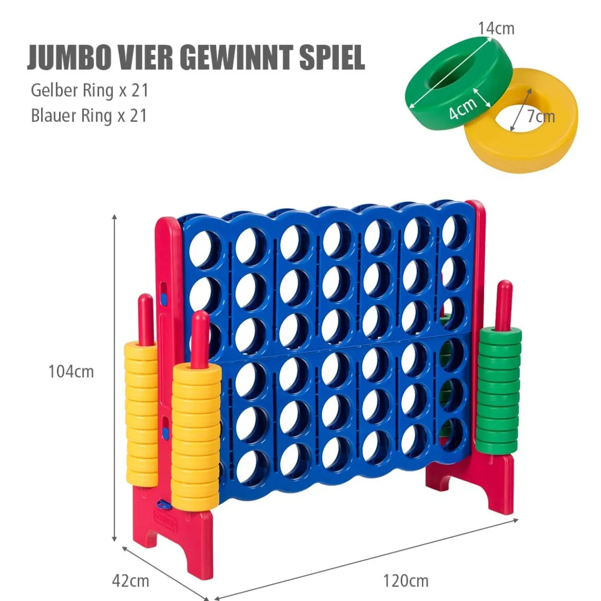 Vier-Gewinnt Spiel 4 Gewinnt Spielbrettsätze Vier in Einer Reihe Spiel mit 42 Jumbo-Ringen Bunt
