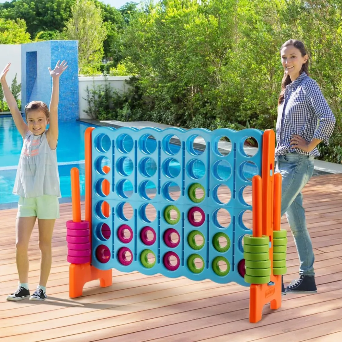 Vier-Gewinnt Spiel Vier in Einer Reihe Spiel mit 42 Jumbo Ringen 120 x 42 x 104 cm Blau + Orange