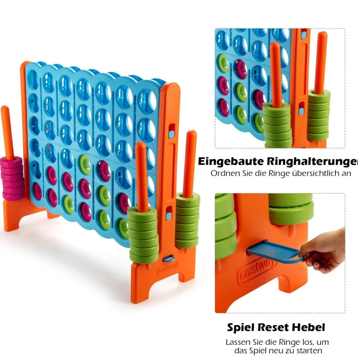 Vier-Gewinnt Spiel Vier in Einer Reihe Spiel mit 42 Jumbo Ringen 120 x 42 x 104 cm Blau + Orange