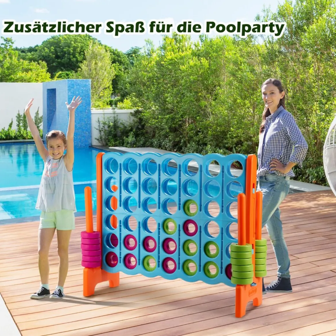 Vier-Gewinnt Spiel Vier in Einer Reihe Spiel mit 42 Jumbo Ringen 120 x 42 x 104 cm Blau + Orange
