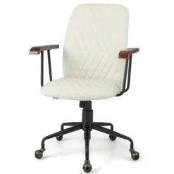 Vintage gepolsterter Bürostuhl mit Armlehnen aus Gummiholz und 5-Krallen-Metallfuß höhenverstellbarer Rollstuhl aus SamtBeige