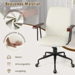Vintage gepolsterter Bürostuhl mit Armlehnen aus Gummiholz und 5-Krallen-Metallfuß höhenverstellbarer Rollstuhl aus SamtBeige