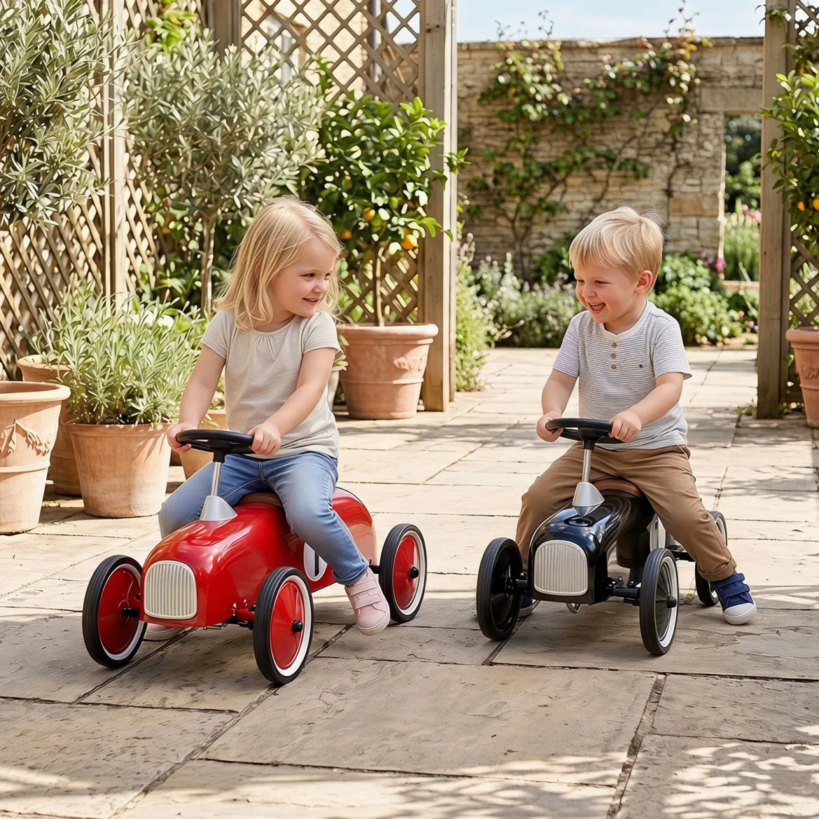 Vintage Rutschauto aus Metall für Kleinkinder ab 18 Monaten Weiß/Schwarz/Rot