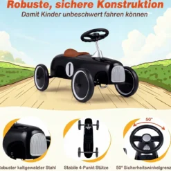 Vintage Rutschauto aus Metall für Kleinkinder ab 18 Monaten Weiß/Schwarz/Rot