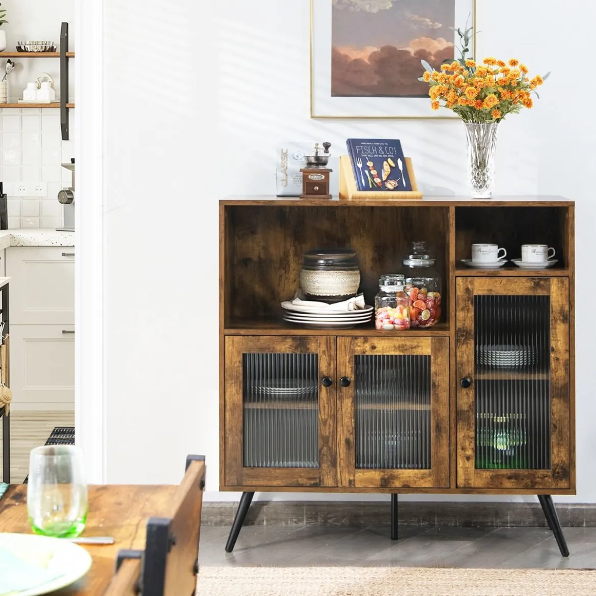 Vintage Sideboard mit Verstellbaren Einlegeböden für Ess- / Wohn- / Arbeitszimmer Rustikales Braun