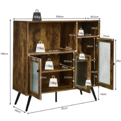 Vintage Sideboard mit Verstellbaren Einlegeböden für Ess- / Wohn- / Arbeitszimmer Rustikales Braun