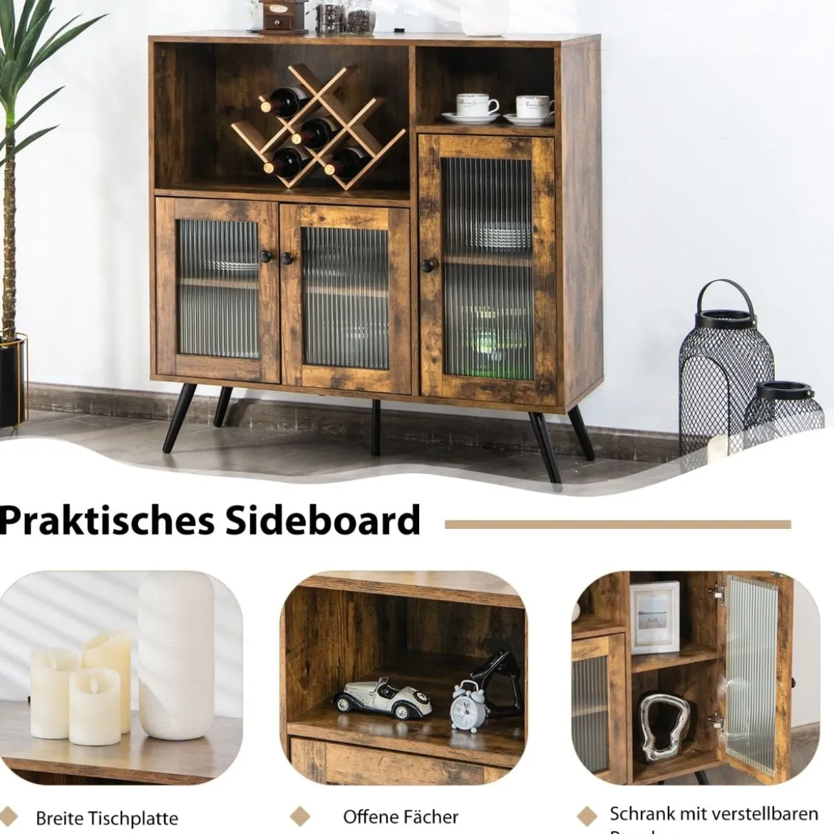 Vintage Sideboard mit Verstellbaren Einlegeböden für Ess- / Wohn- / Arbeitszimmer Rustikales Braun