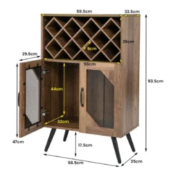 Vintage Weinschrank mit Abnehmbarem Weinregal Barschrank für 11 Weinflaschen & 9 Weingläser Braun