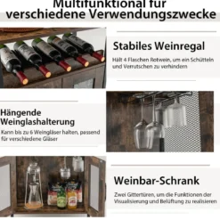 Vintage Weinschrank mit Abnehmbarem Weinregal & Integrierten Glashaltern Rustikales Braun