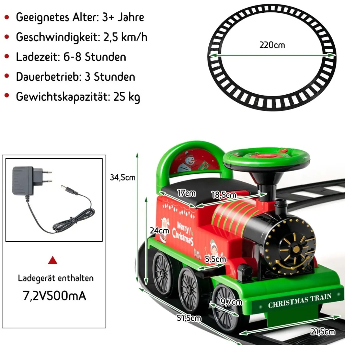 6V Kinder Aufsitz Lokomotive mit Bahn Elektro Kinderauto mit Musik & Lichter & Box unter dem Sitz