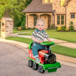 6V Kinder Aufsitz Lokomotive mit Bahn Elektro Kinderauto mit Musik & Lichter & Box unter dem Sitz