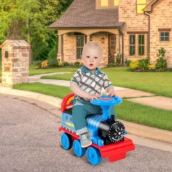 6V Kinder Aufsitz Lokomotive mit Bahn Elektro Kinderauto mit Musik & Lichter & Box unter dem Sitz