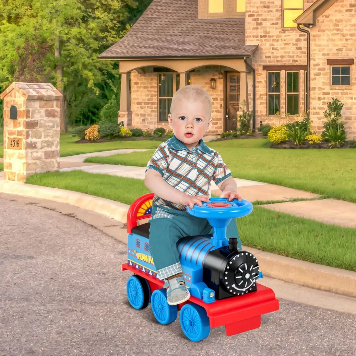6V Kinder Aufsitz Lokomotive mit Bahn Elektro Kinderauto mit Musik & Lichter & Box unter dem Sitz