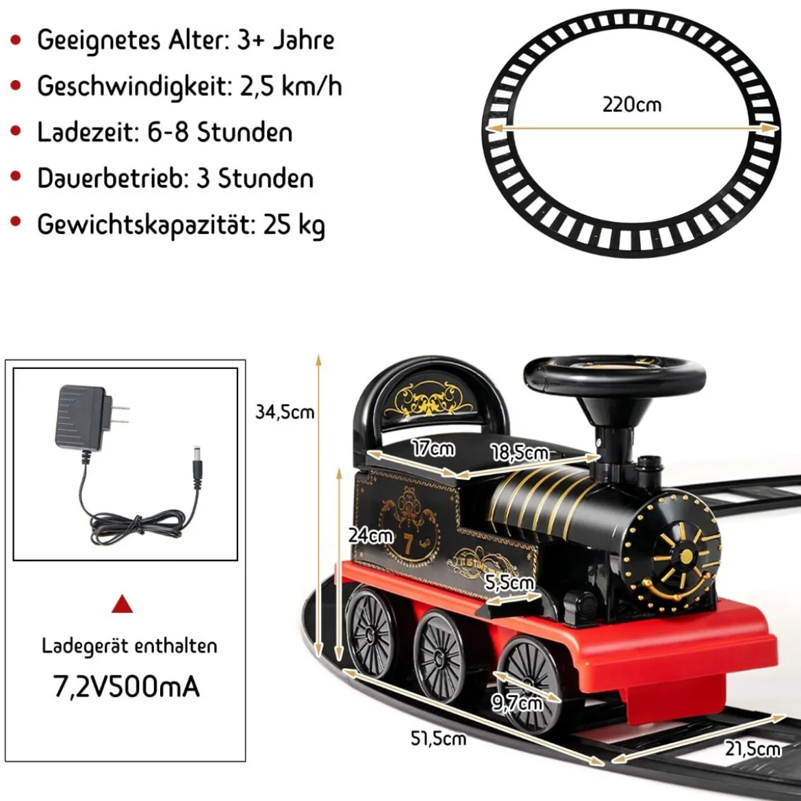 6V Kinder Aufsitz Lokomotive mit Bahn Elektro Kinderauto mit Musik & Lichter & Box unter dem Sitz