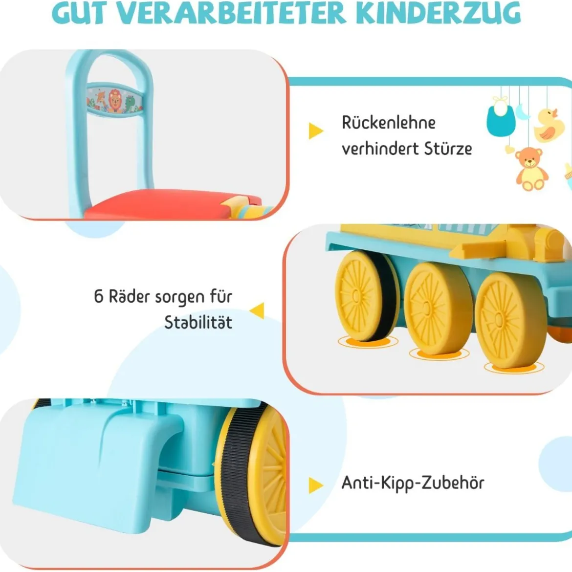 6V Kinder Aufsitz Lokomotive mit Bahn Elektro Kinderauto mit Musik & Lichter & Box unter dem Sitz