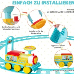 6V Kinder Aufsitz Lokomotive mit Bahn Elektro Kinderauto mit Musik & Lichter & Box unter dem Sitz