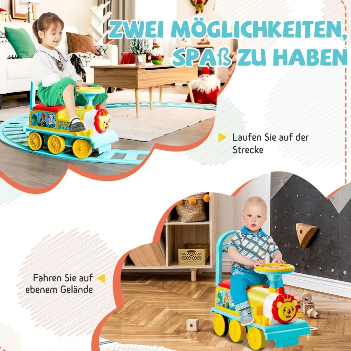 6V Kinder Aufsitz Lokomotive mit Bahn Elektro Kinderauto mit Musik & Lichter & Box unter dem Sitz