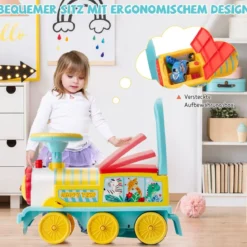 6V Kinder Aufsitz Lokomotive mit Bahn Elektro Kinderauto mit Musik & Lichter & Box unter dem Sitz