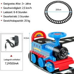 6V Kinder Aufsitz Lokomotive mit Bahn Elektro Kinderauto mit Musik & Lichter & Box unter dem Sitz