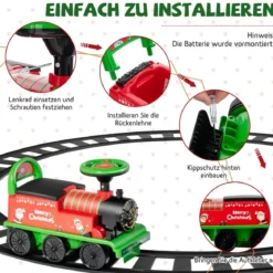 6V Kinder Aufsitz Lokomotive mit Bahn Elektro Kinderauto mit Musik & Lichter & Box unter dem Sitz