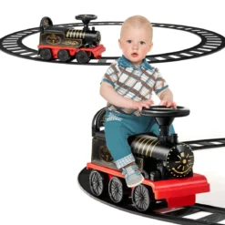6V Kinder Aufsitz Lokomotive mit Bahn Elektro Kinderauto mit Musik & Lichter & Box unter dem Sitz