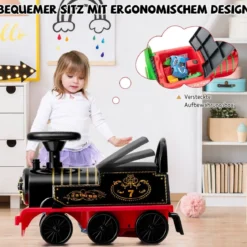 6V Kinder Aufsitz Lokomotive mit Bahn Elektro Kinderauto mit Musik & Lichter & Box unter dem Sitz