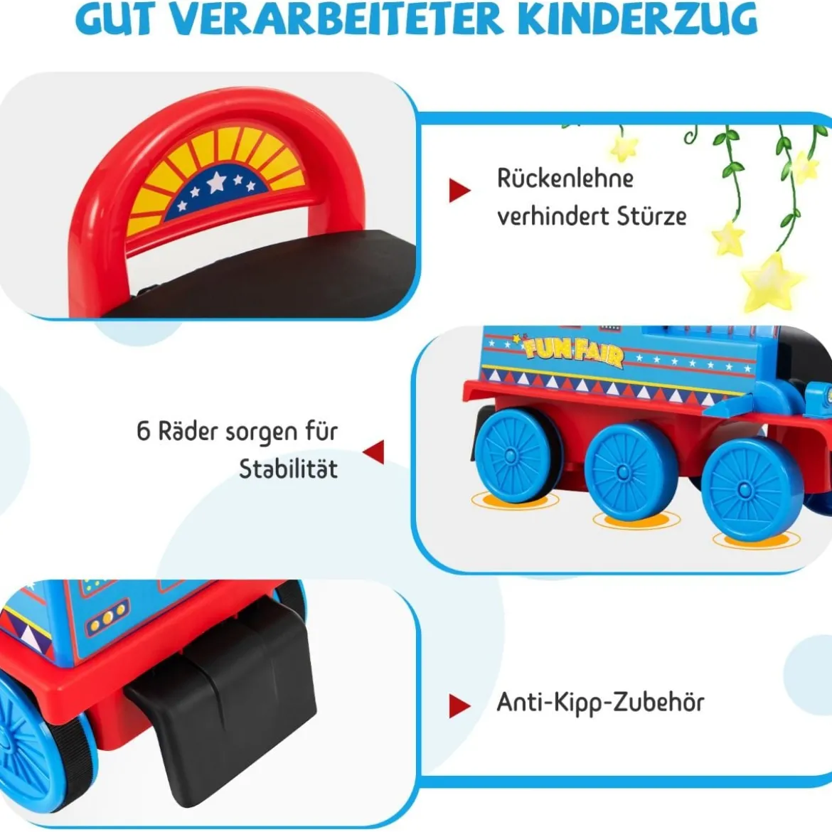 6V Kinder Aufsitz Lokomotive mit Bahn Elektro Kinderauto mit Musik & Lichter & Box unter dem Sitz