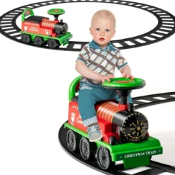 6V Kinder Aufsitz Lokomotive mit Bahn Elektro Kinderauto mit Musik & Lichter & Box unter dem Sitz