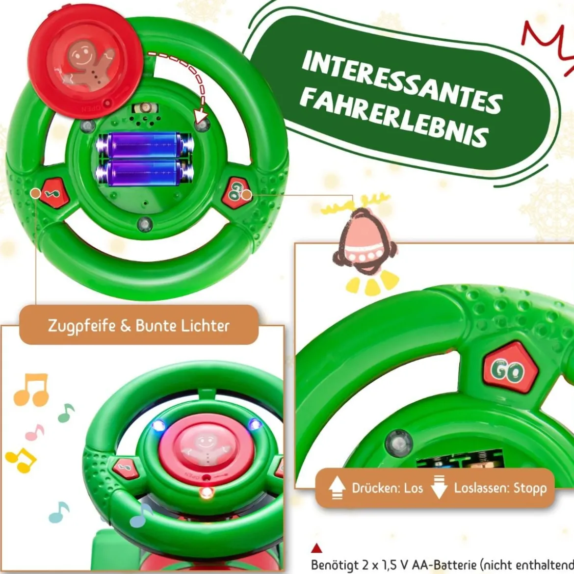 6V Kinder Aufsitz Lokomotive mit Bahn Elektro Kinderauto mit Musik & Lichter & Box unter dem Sitz