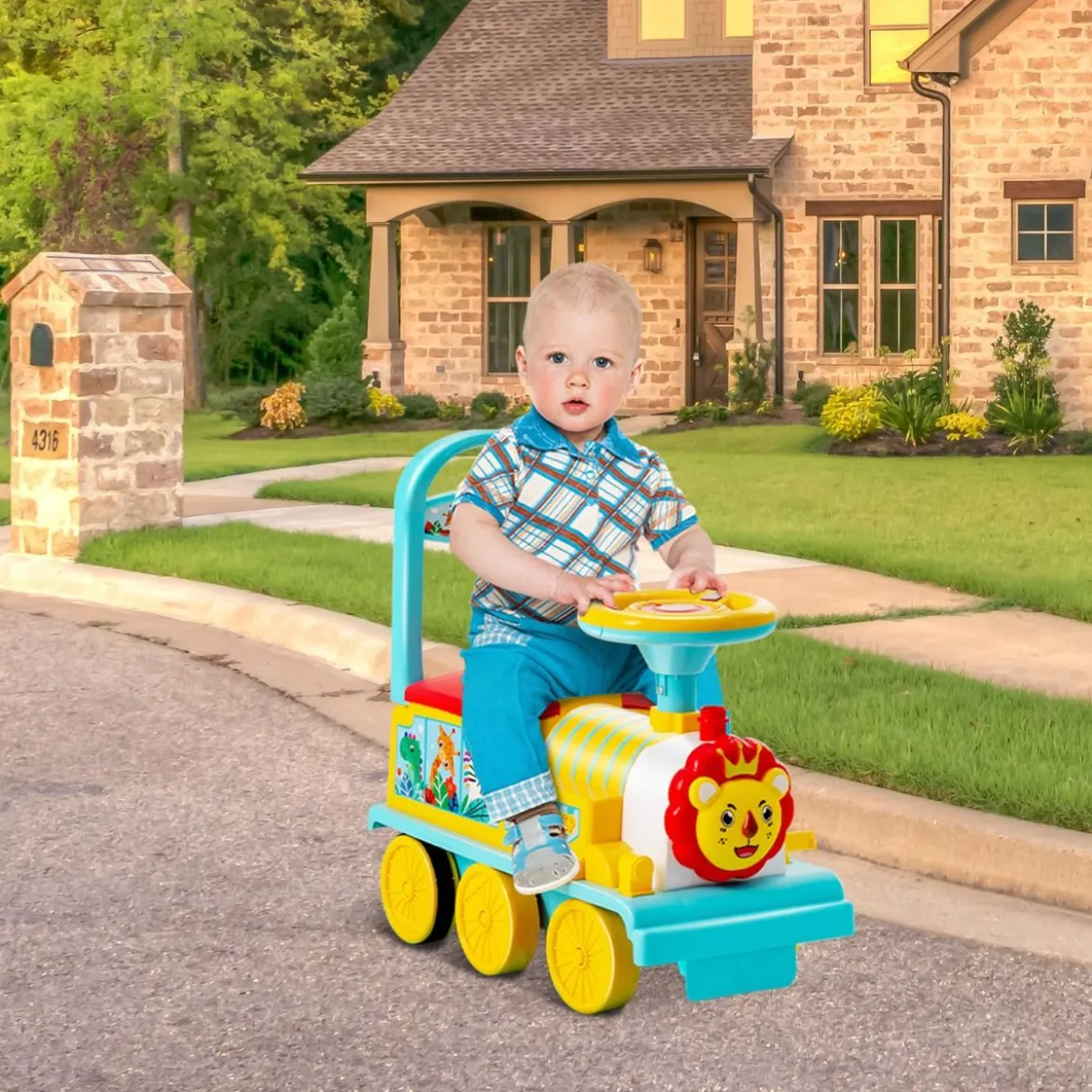 6V Kinder Aufsitz Lokomotive mit Bahn Elektro Kinderauto mit Musik & Lichter & Box unter dem Sitz