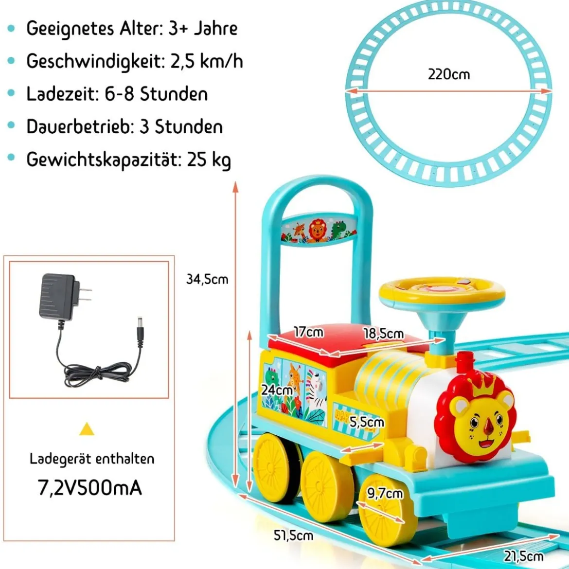 6V Kinder Aufsitz Lokomotive mit Bahn Elektro Kinderauto mit Musik & Lichter & Box unter dem Sitz
