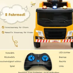 12V Kinder Aufsitz Müllwagen mit Musik Elektroauto mit Vorwärts-/Stop-/Rückwärtsfunktion Gelb