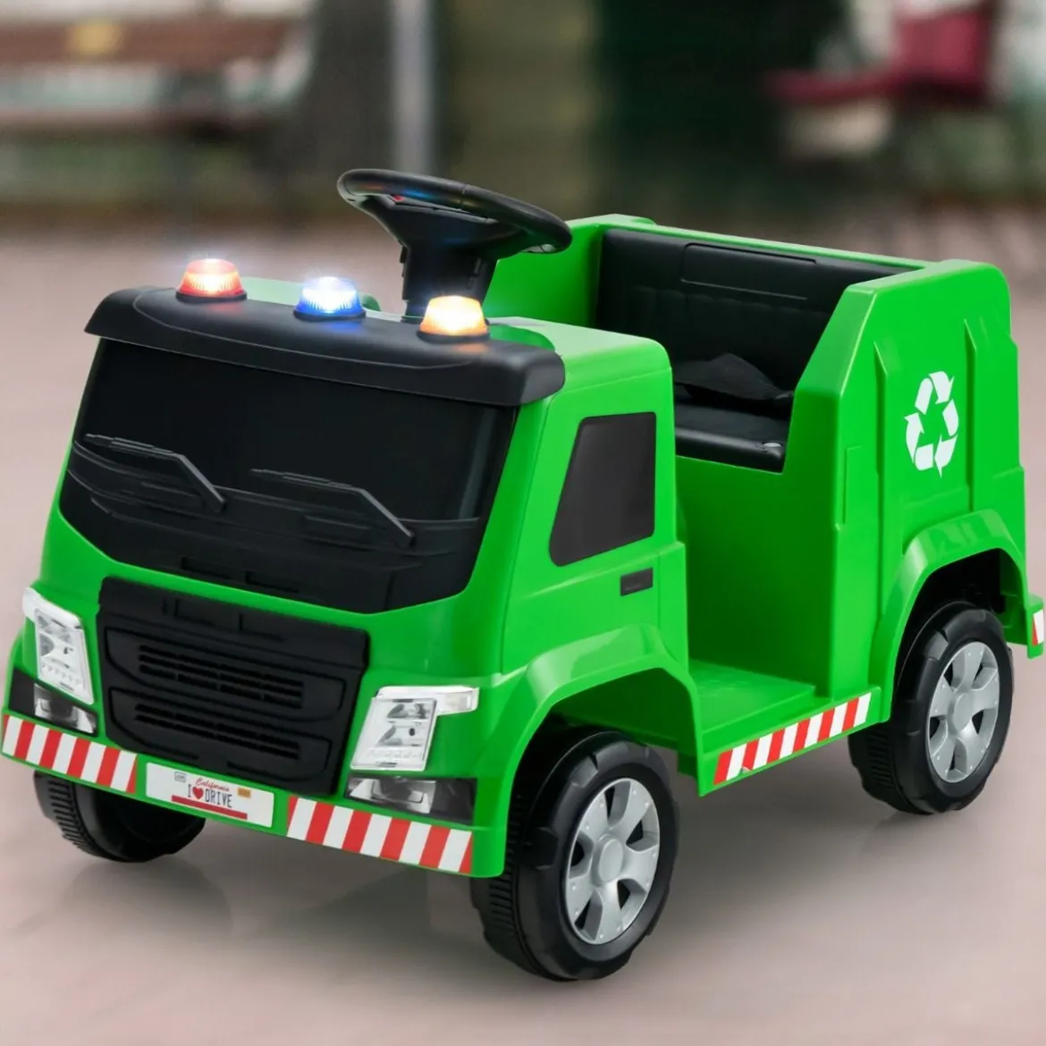 12V Kinder Aufsitz Müllwagen mit Musik & Hupen & Licht & Fernbedienung Grün