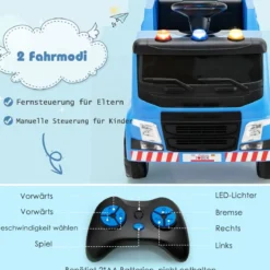 12V Kinder Aufsitz Müllwagen mit Musik & Hupen & Licht & Fernbedienung Blau